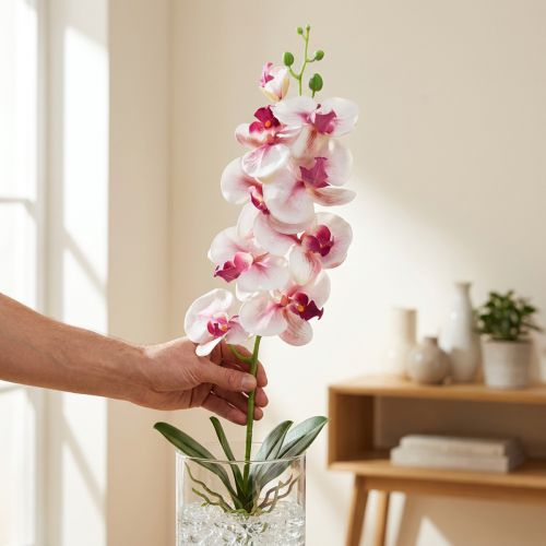 Orchidea Phalaenopsis sztuczna 9 kwiatów biała fuksja 96cm | Floristik24.pl