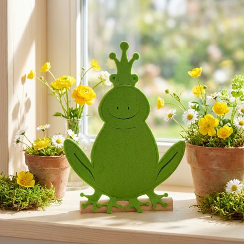 Frog King Felt Wood Green 20cm x 27,5cm Letnia dekoracja | Floristik24.pl