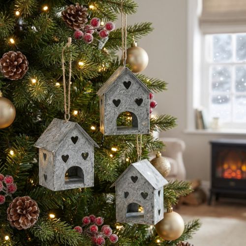 Świąteczna zawieszka metalowy domek Shabby Chic W9,5cm 3 szt | Floristik24.pl