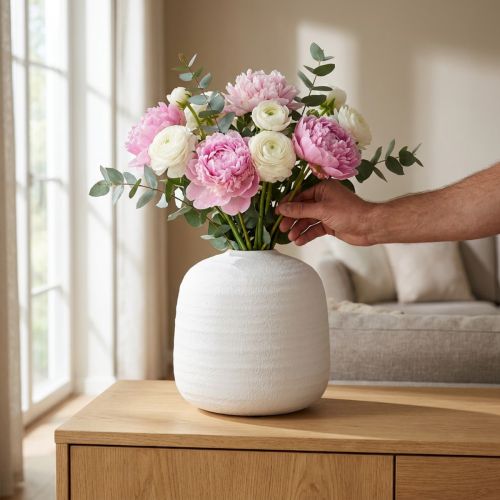 Wazon na kwiaty, wazon ceramiczny, wazon dekoracyjny biały Ø22cm W22,5cm | Floristik24.pl