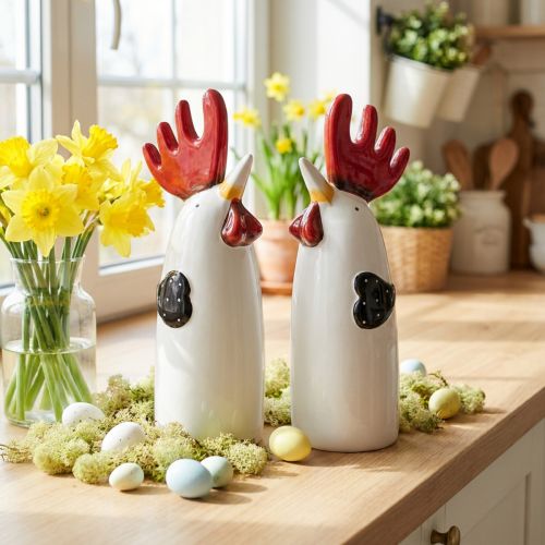 Ceramiczny Kogut Dekoracja Kuchni Kurczak Biały W23cm 2 szt | Floristik24.pl