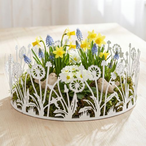Produkt Taca dekoracyjna z mleczami, dekoracja metalowa na wiosenną biel, srebrna shabby chic Ø25cm W10,5cm