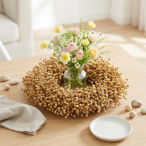 Wianek dekoracyjny boho, wianek dekoracyjny z lnu, naturalny wianek, suchy, Ø28cm | Floristik24.pl