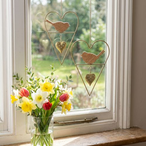 Produkt Dekoracyjne serca do zawieszenia metalowe z ptasim drewnem 12×18cm 2 szt