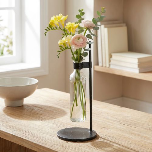 Ozdobny wazon dekoracyjna butelka z metalową podstawką czarna Ø16cm | Floristik24.pl