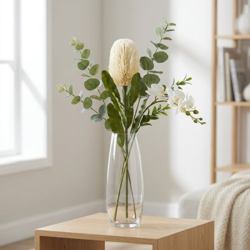 Kwiat Sztuczny Banksia Biały Kremowy Sztuczny Egzotyczny 64cm | Floristik24.pl