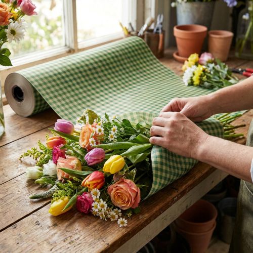Jedwab kwiatowy 75cm kratka zielona 8kg | Floristik24.pl