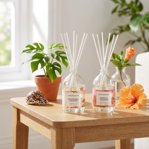 Produkt Dyfuzor zapachowy do pomieszczeń o egzotycznym zapachu kokosa i mango zapewniający długotrwałą świeżość w domu, 19 cm, 2 sztuki
