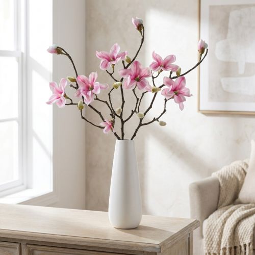 Sztuczny Kwiat Magnolia Gałązka Magnolia Sztuczna Różowa 59cm 3szt | Floristik24.pl