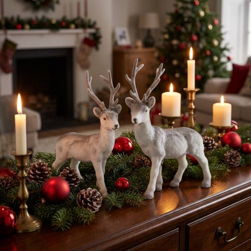 Deco jeleń flokowany/śnieżony 27,5cm 2 szt | Floristik24.pl