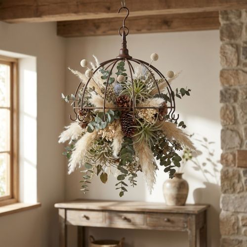 Korona metalowa do zawieszenia rdzawobrązowa Ø31cm H31cm | Floristik24.pl