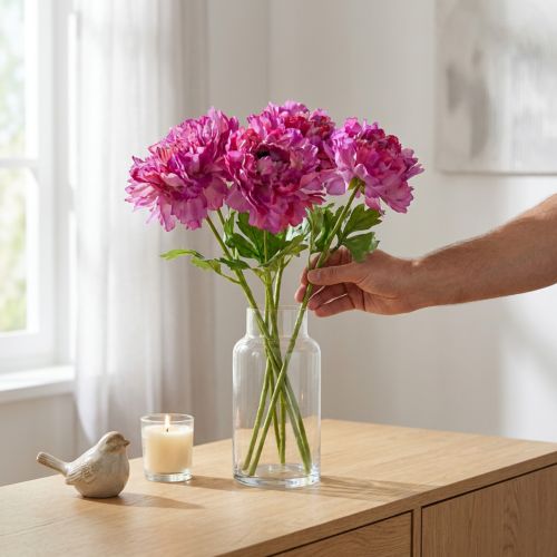 Produkt Sztuczny kwiat ranunculus, szczegółowa replika do dekoracji salonu i biura, 55 cm, 6 sztuk