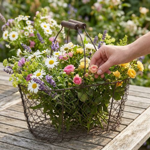 Kosz druciany owalny z uchwytem 27x16,5cm W13,5cm brązowy | Floristik24.pl