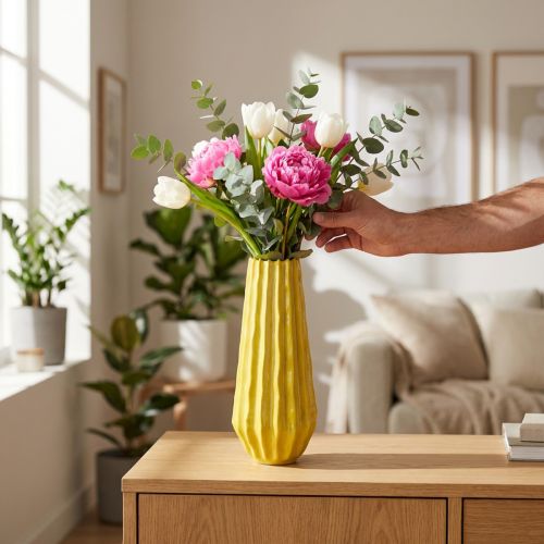 Wazon z żłobionym wzorem do stylowej dekoracji wnętrz w salonie, 33 cm | Floristik24.pl