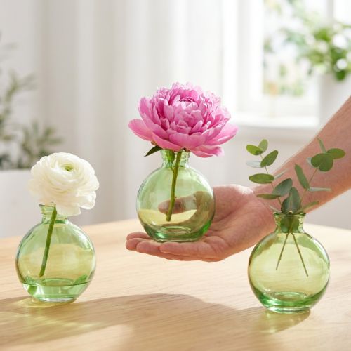Małe wazony szklane, wazony mini w kształcie cebulek, zielone, Ø7,5cm, wys.9cm, 6 sztuk | Floristik24.pl