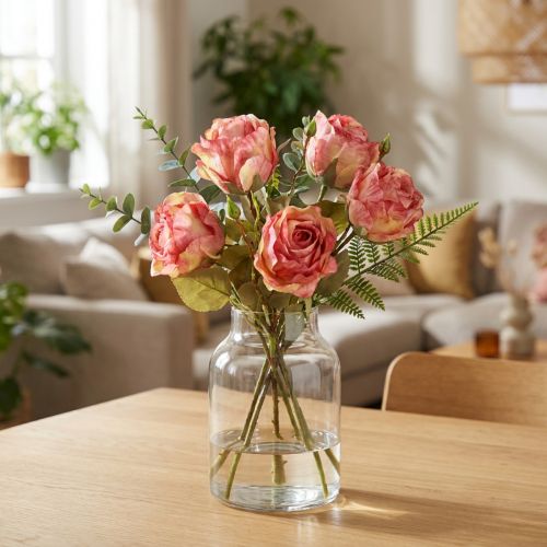 Produkt Róże sztuczne różowe róże dekoracyjne z pąkami L44cm 4 szt