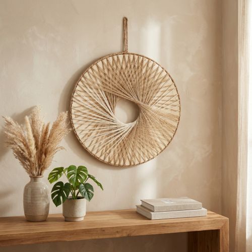 Dekoracja ścienna boho drewniany pierścień naturalny konopie Ø40cm | Floristik24.pl