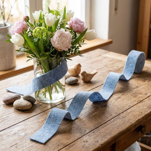 Wstążka filcowa niebieska 7,5cm 5m | Floristik24.pl