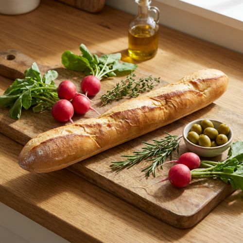 Dekoracyjna replika bagietki 38 cm - sztuczne jedzenie, imitacja chleba do witryn sklepowych i dekoracji kuchni | Floristik24.pl
