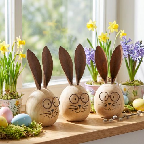 Dekoracyjna figurka w kształcie królika w kształcie jajka, idealna do dekoracji wiosennych i sezonowych, 14 cm, 3 sztuki | Floristik24.pl