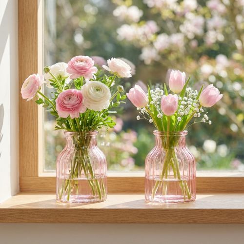 Wazon na kwiaty ze szkła retro, w odcieniu różu, Ø11cm, wys. 14,5cm, 2 sztuki | Floristik24.pl