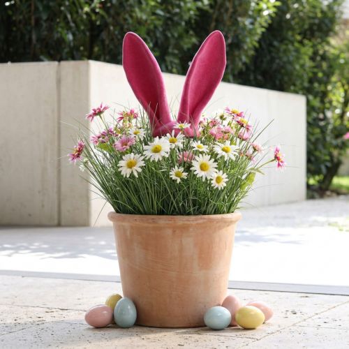 Ozdobne uszy króliczka różowe na wielkanocny flokowany patyczek wys. 56cm | Floristik24.pl