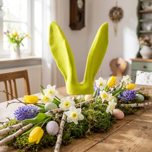 Produkt Ozdoba króliczka uszy żółto-zielona pistacja Wielkanocna na patyku 56cm