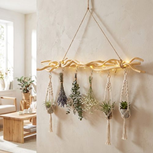 Produkt Drewniany wieszak na ubrania w stylu boho, dekoracja ścienna do wszechstronnego zastosowania