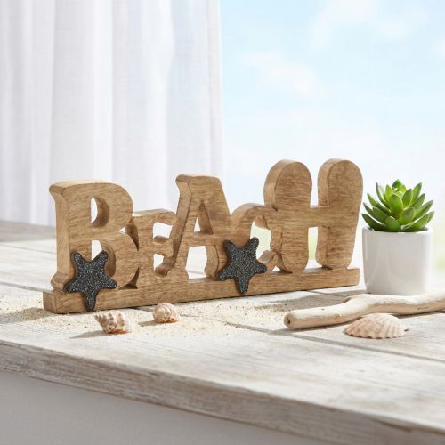 Stojak z napisem „Plaża” dekoracja marynistyczna drewno 35×12cm | Floristik24.pl