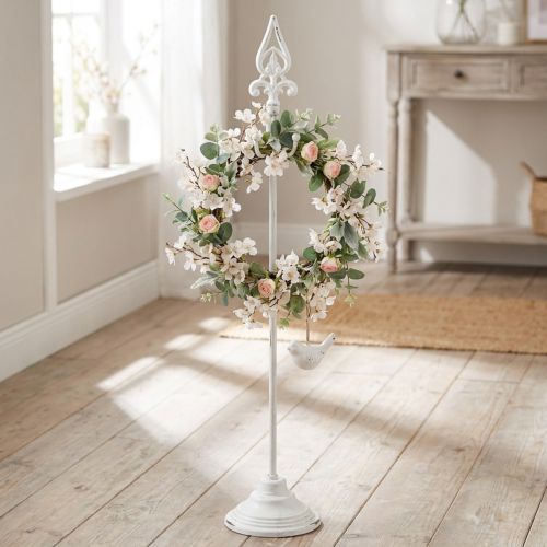 Stojak na wianek Shabby Chic Biały stojak na wianek Metal 4 haki wys. 76 cm | Floristik24.pl