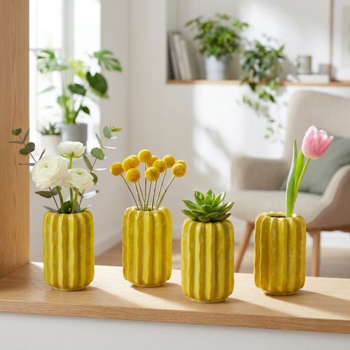 Ceramiczny wazon w kształcie kaktusa, ryflowana struktura, nowoczesny design, 13 cm, 4 sztuki | Floristik24.pl