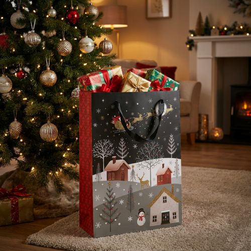 Torba na prezenty torba papierowa wioska bożonarodzeniowa wys. 30cm 2szt | Floristik24.pl