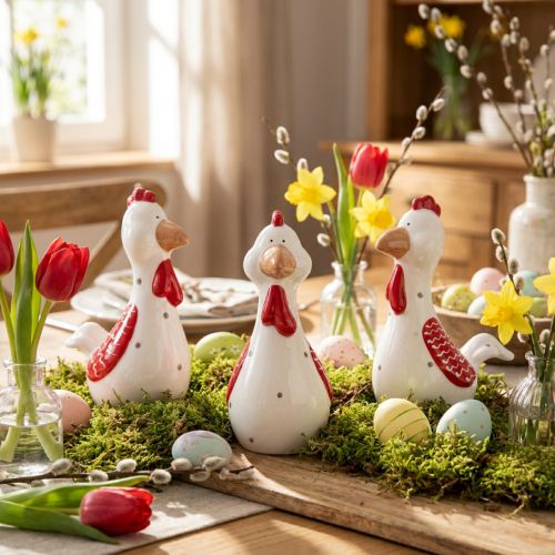 Dekoracyjne kurczaki Wielkanocne figurki dekoracyjne dekoracja ceramiczna 15cm 3szt | Floristik24.pl
