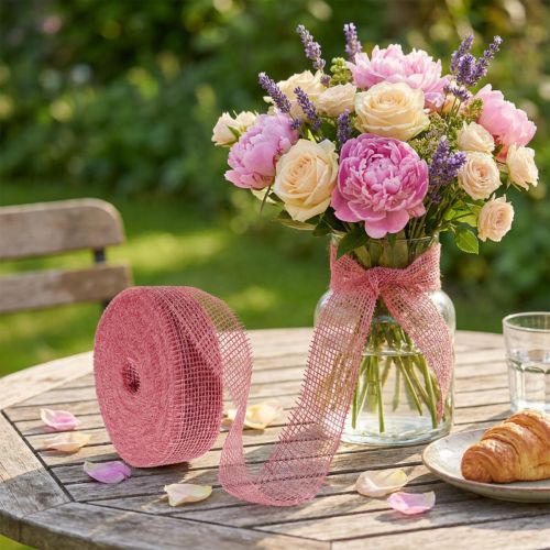 Wstążka jutowa, różowa, szerokość 5cm, długość 40m | Floristik24.pl