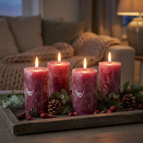 Produkt Świece filarowe Berry, 60x100mm, zestaw 4 szt. – nastrojowa dekoracja