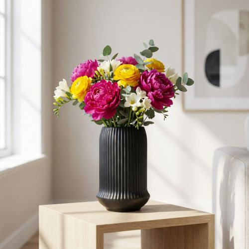 Wazon ceramiczny z rowkami Czarny ceramiczny wazon Ø13cm W20cm | Floristik24.pl