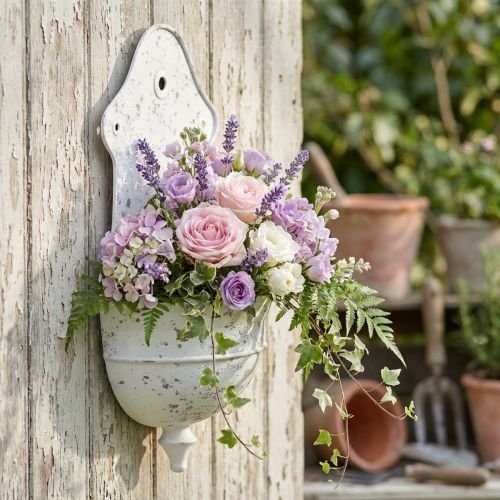 Shabby Chic Miska Ścienna Metalowa Półokrągła Biała 24cm×10cm×47cm | Floristik24.pl