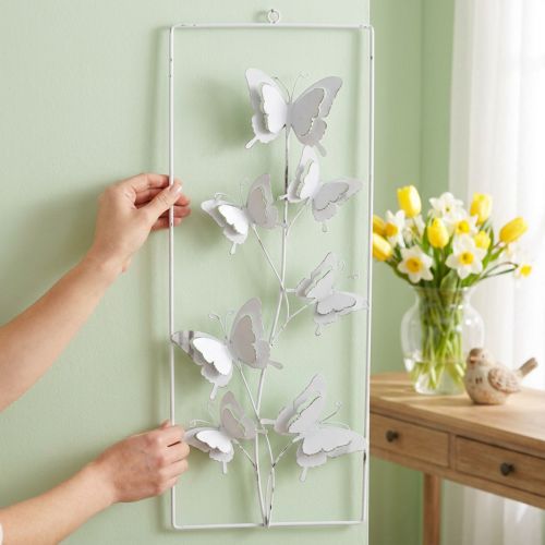 Butterfly Wisząca Wiosna Metal Wall Art Shabby Chic Biały Srebrny H47.5cm | Floristik24.pl
