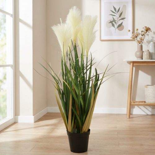 Trawa trzcinowa w doniczce Sztuczna roślina doniczkowa Kremowa, Zielona 79cm | Floristik24.pl