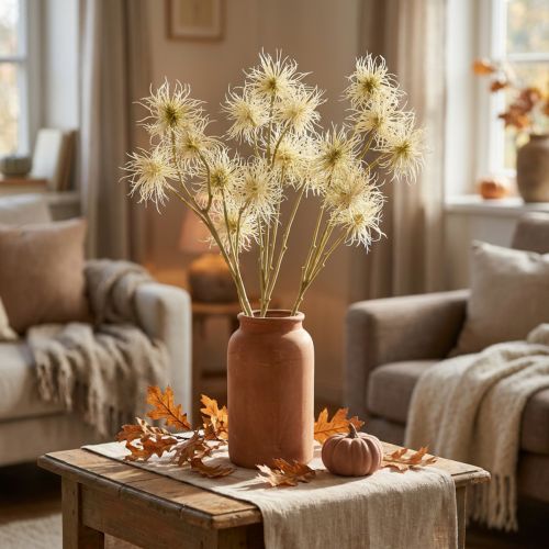 Xanthium sztuczny kwiat kremowy jesienna dekoracja 6 kwiatów 80cm 3szt | Floristik24.pl