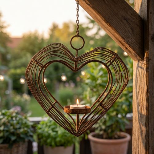 Świecznik na tealight metalowa wisząca dekoracja rdzawa dekoracja serce 22×7×20cm | Floristik24.pl