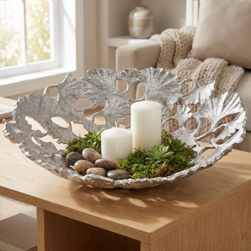 Produkt Miska dekoracyjna srebrna Gingko bowl metalowa Ø43cm H11cm
