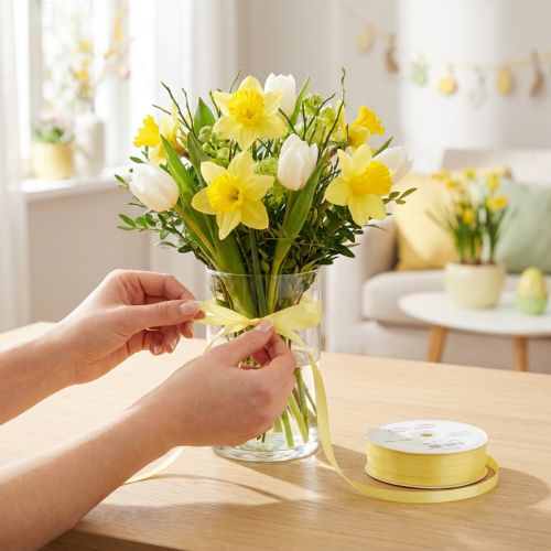 Produkt Wstążka dekoracyjna, wstążka taftowa, wstążka prezentowa, jasnożółta, 10 mm, 50 m