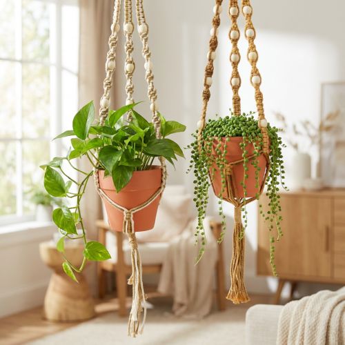 Produkt Doniczka wisząca makrama wisząca doniczka gliniana Ø12,5cm W75cm 2szt