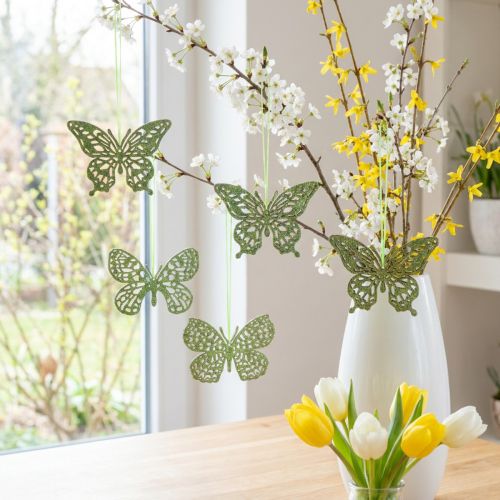 Wieszak dekoracyjny motyl zielony brokat 8cm 12 szt | Floristik24.pl