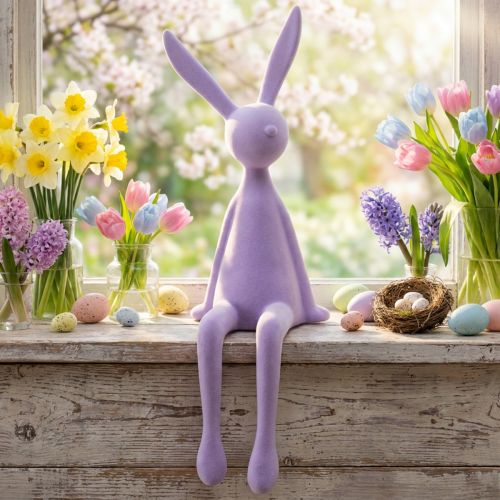 Królik wielkanocny siedzący, liliowy, 56 cm, z frędzlami | Floristik24.pl