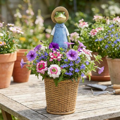 Dekoracyjna doniczka żaba polyresin dekoracja stołu letnia wys. 31,5 cm | Floristik24.pl