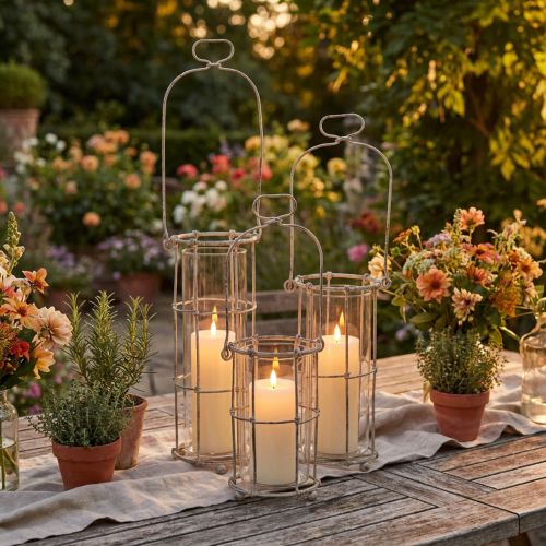 Produkt Latarnia ogrodowa, metalowa lampa wiatrowa Ø8,5cm H23/18,5/14,5cm zestaw 3-częściowy