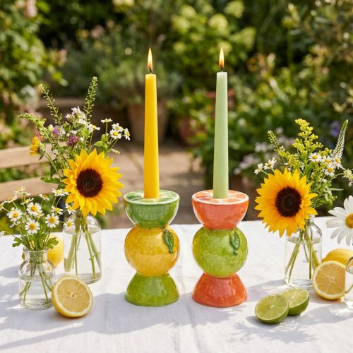 Świecznik dekoracyjny limonkowo-cytrynowy ceramiczny wys. 10,5cm 2szt. | Floristik24.pl