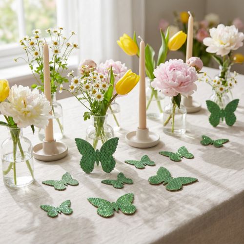 Dekoracja rozproszona motyl zielony brokat 5/4/3cm 24 szt | Floristik24.pl